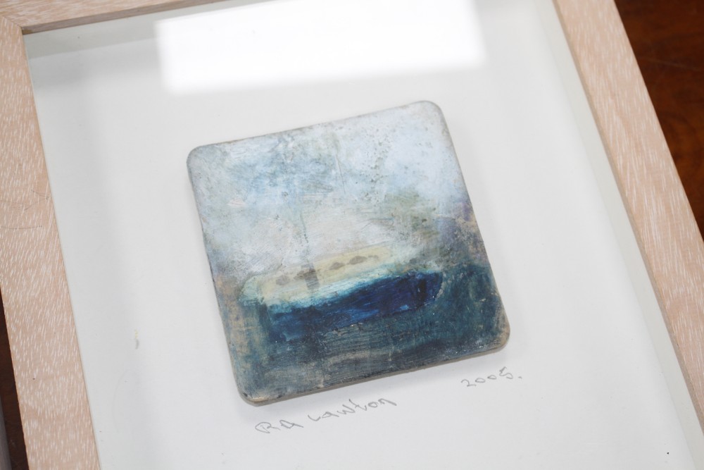 Richard Lawton (b.1969), two oils on board, Overflow and Cattleboat, signed and dated 2005, 9 x 9cm, with Christies Irish sale May
